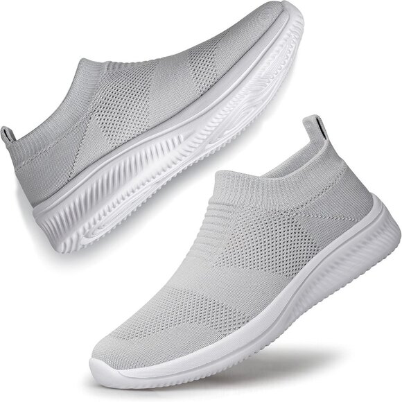 Sillenorth Mens Light Gray Sock Sneakers Lightweight Flat Casual Running Shoes - Picture 1 of 7